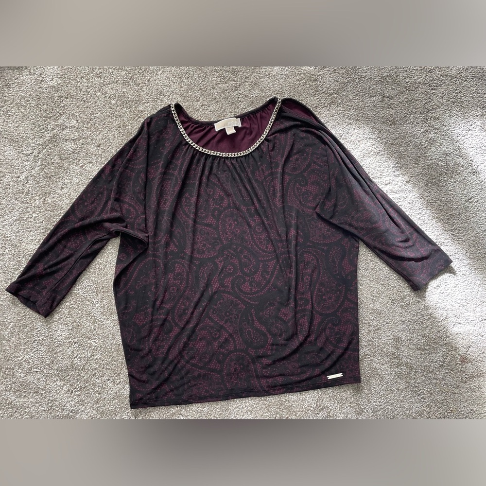 Michael Kors Burgundy Paisley Chain-Trim Blouse